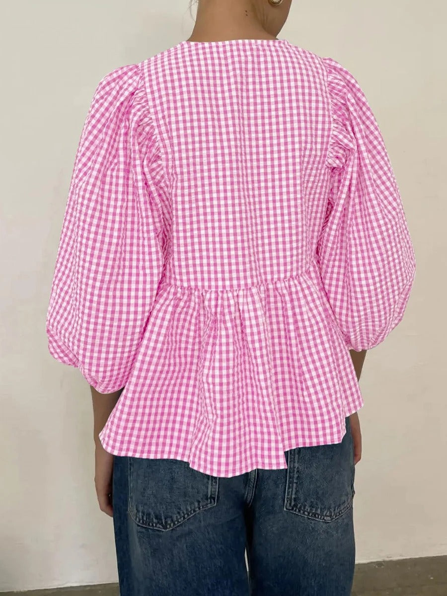 Stylish Printed Plaid Tie Shirt for Women