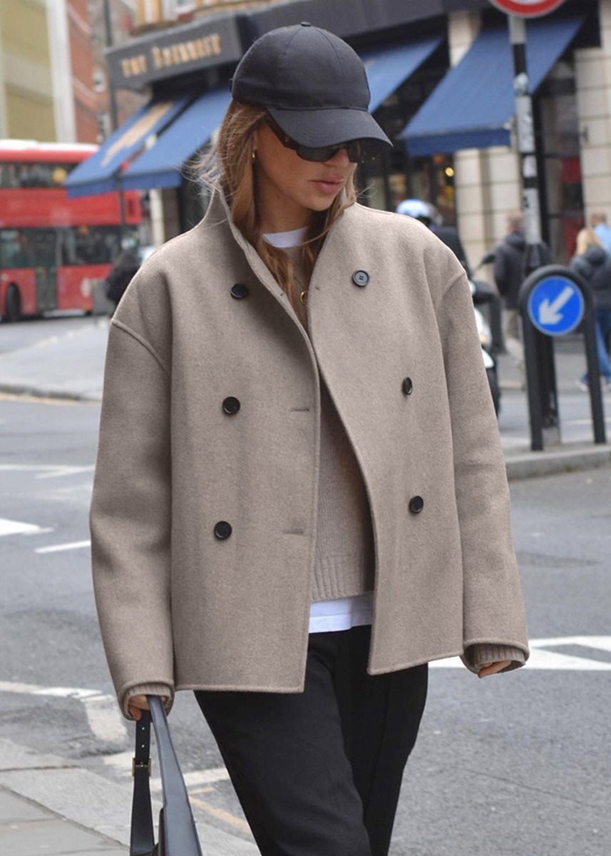 Ivyshape | Double-Breasted Woolen Coat In Taupe