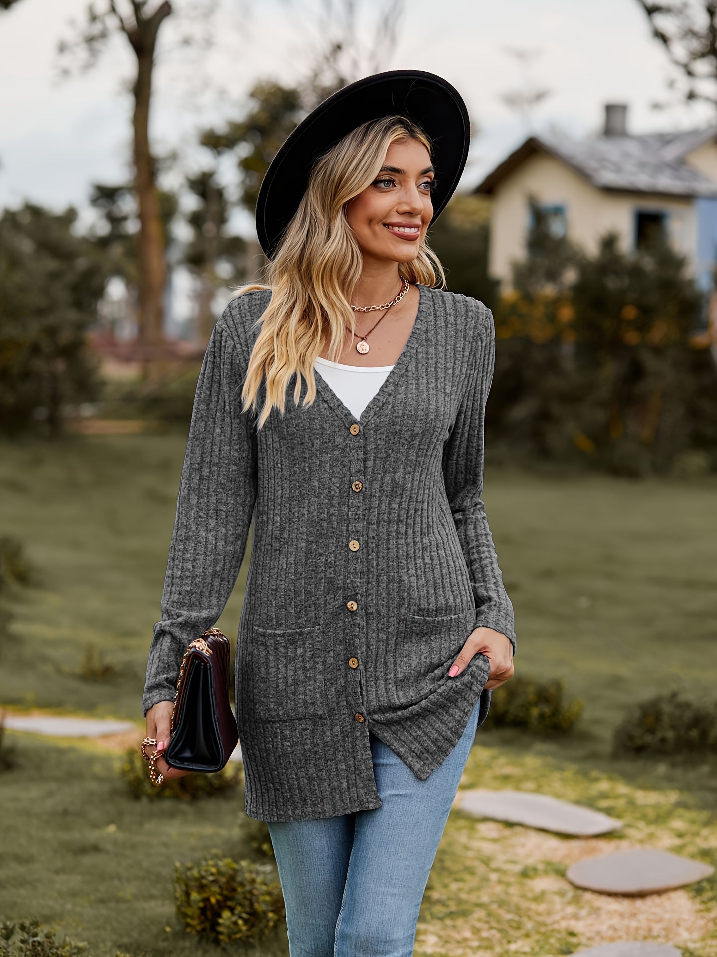 Ivyshape | Warmer Ribbed Cotton Knit Cardigan For Women Perfect For Casual Days