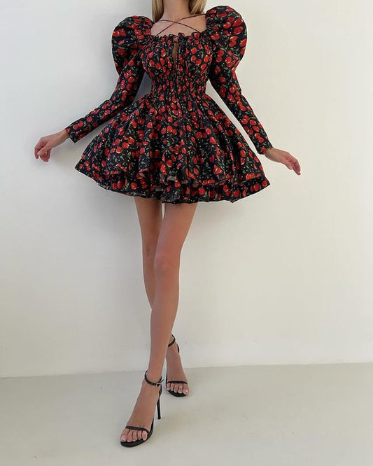 Ivyshape | Women's Lace-Up Print Mini Dress