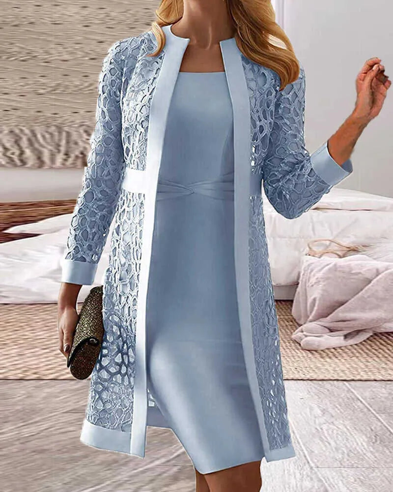 Ivyshape | Women's Lace Cardigan Dress Two-Piece Set