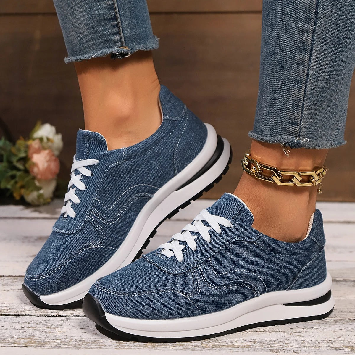 Stylish Denim Platform Sneakers for Women