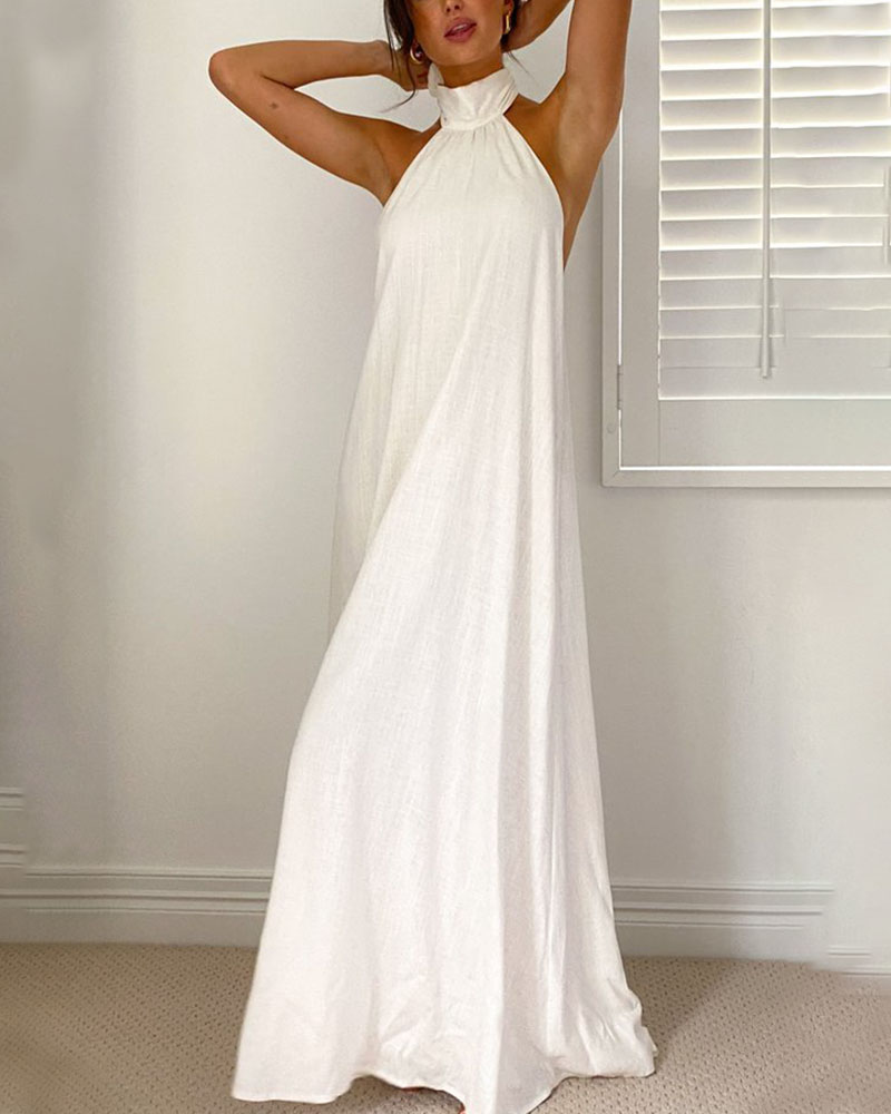 halter neck open back long dress