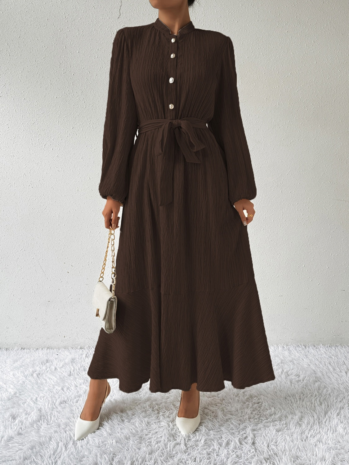 Ivyshape | Tie Waist Long Sleeve Dress