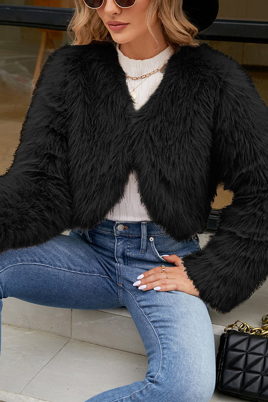 Ivyshape | Long Sleeve Short Casual Faux Fur Jacket