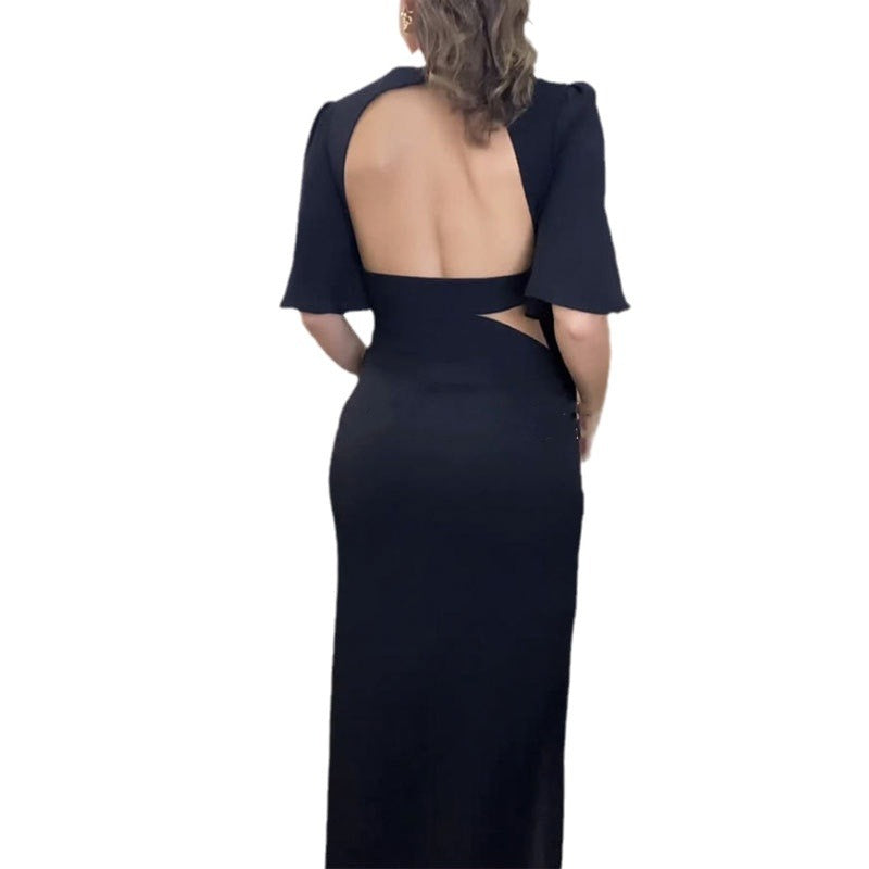 Ivyshape | Round Neck Backless Waist Trimming Dress