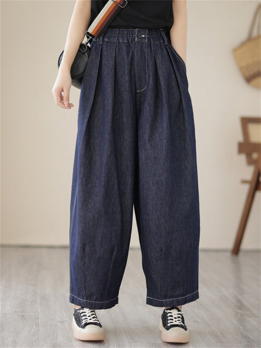 Women's Casual Blue Oversized Straight-Leg Jeans