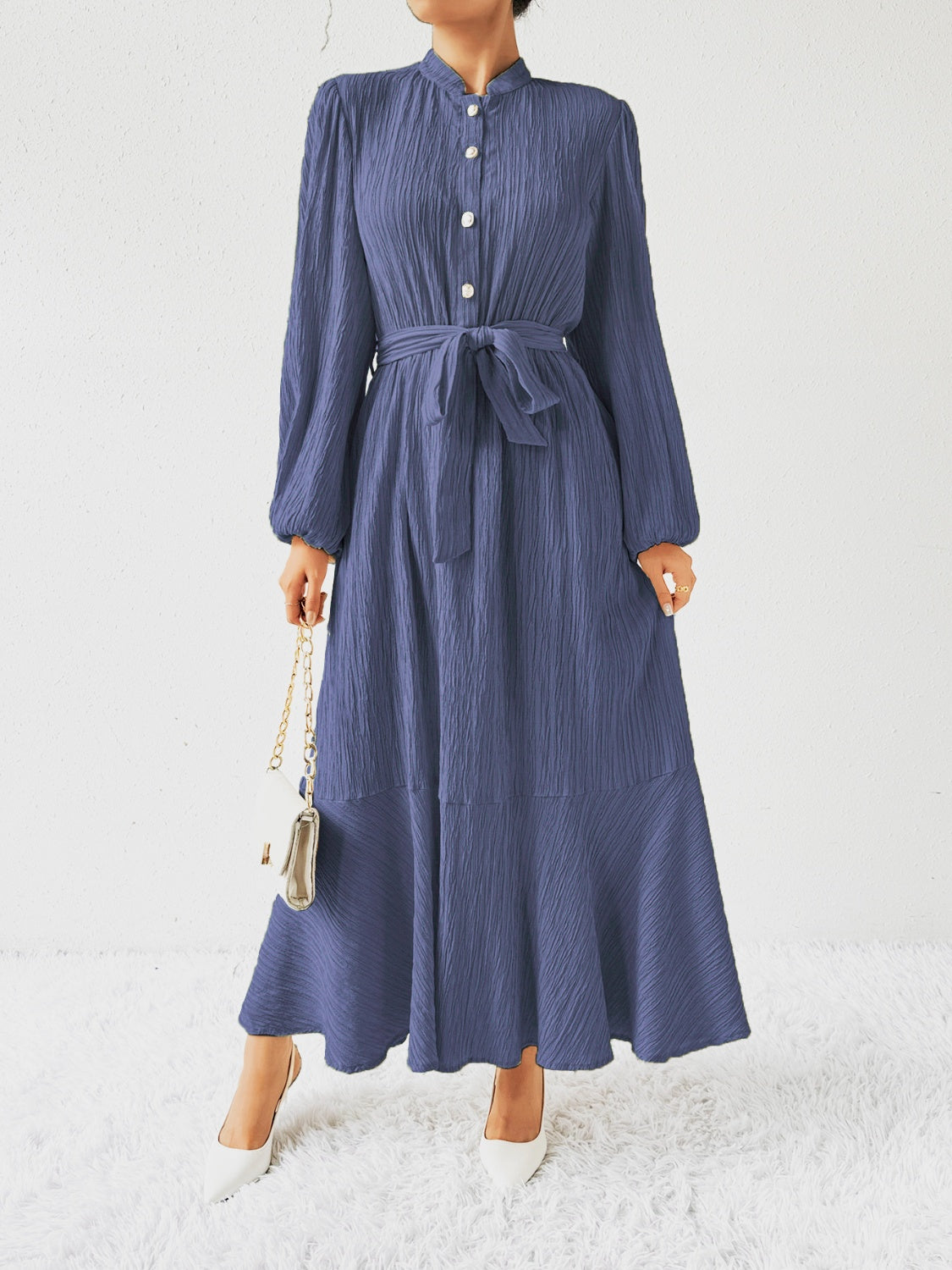 Ivyshape | Tie Waist Long Sleeve Dress