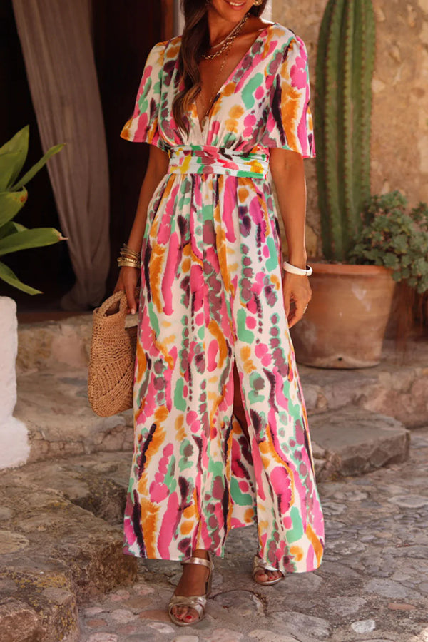 Ivyshape | Tie-Dye Print V-Neck Maxi Dress