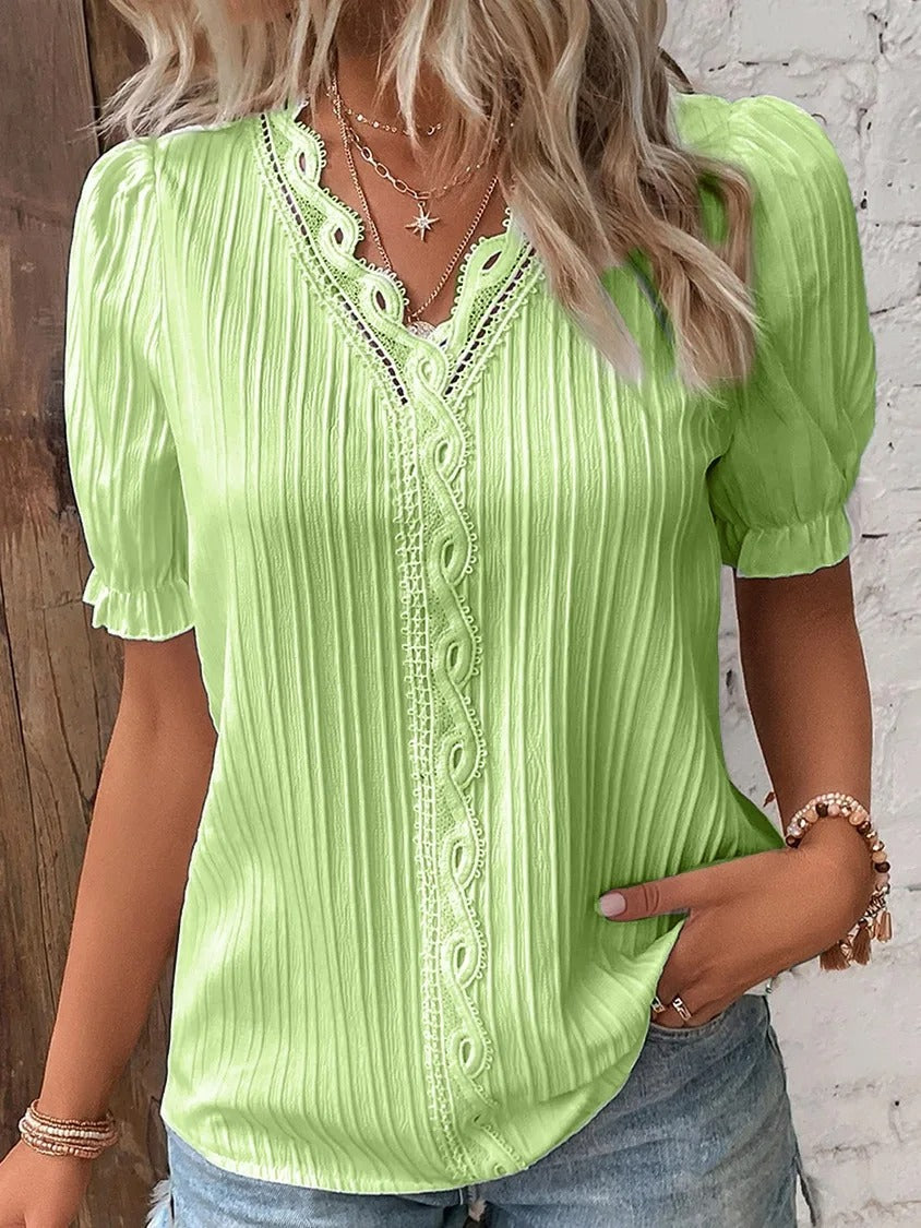 Casual V-Neck Lace Blouse for Women