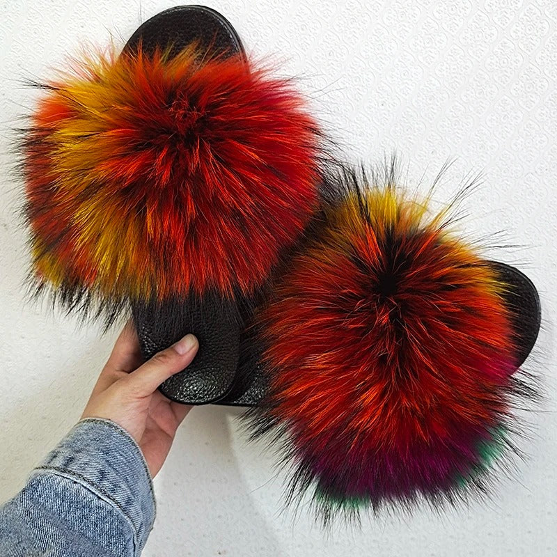 Fluffy Real Fur Slippers for Women