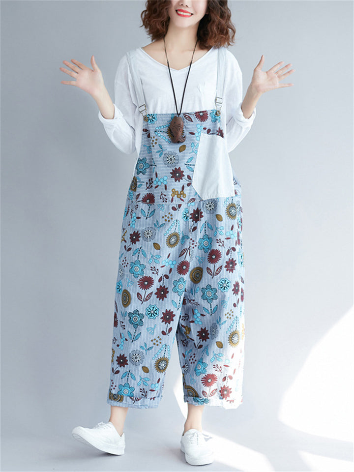 Cute Fashion Printed Denim Jumpsuits