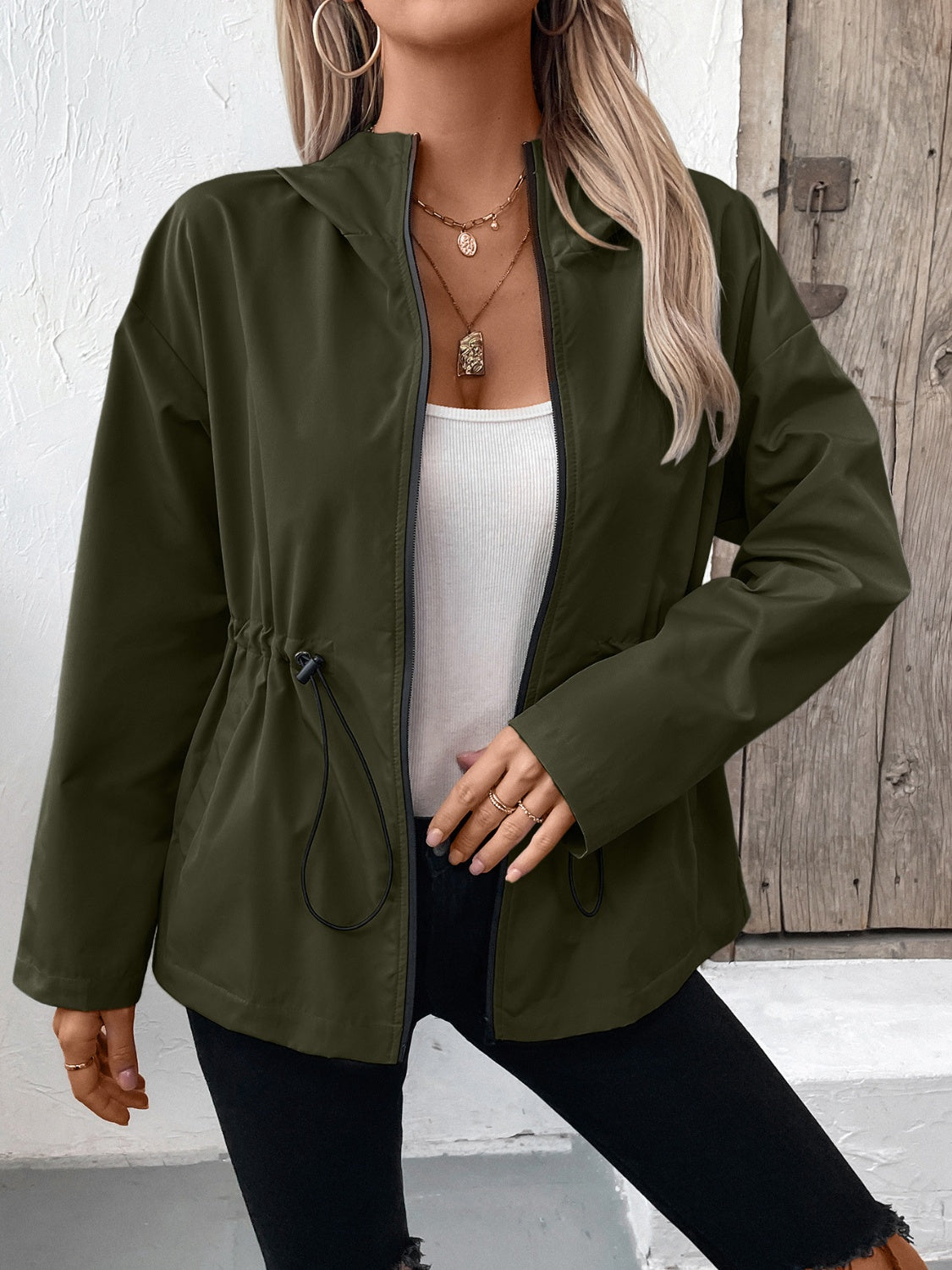 Ivyshape | Women's Lace-Up Zipper Hoodie