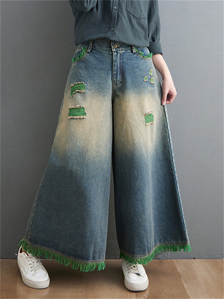 Vintage Ripped Wide-leg Jeans