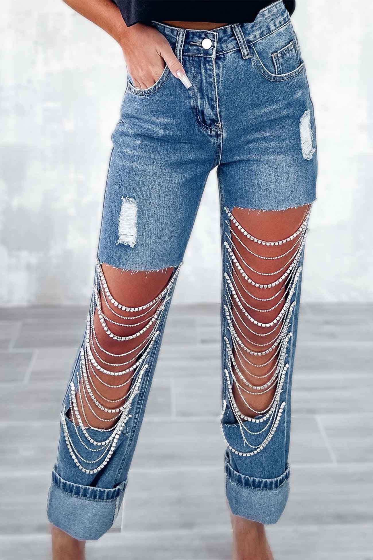 Chain Ripped Jeans