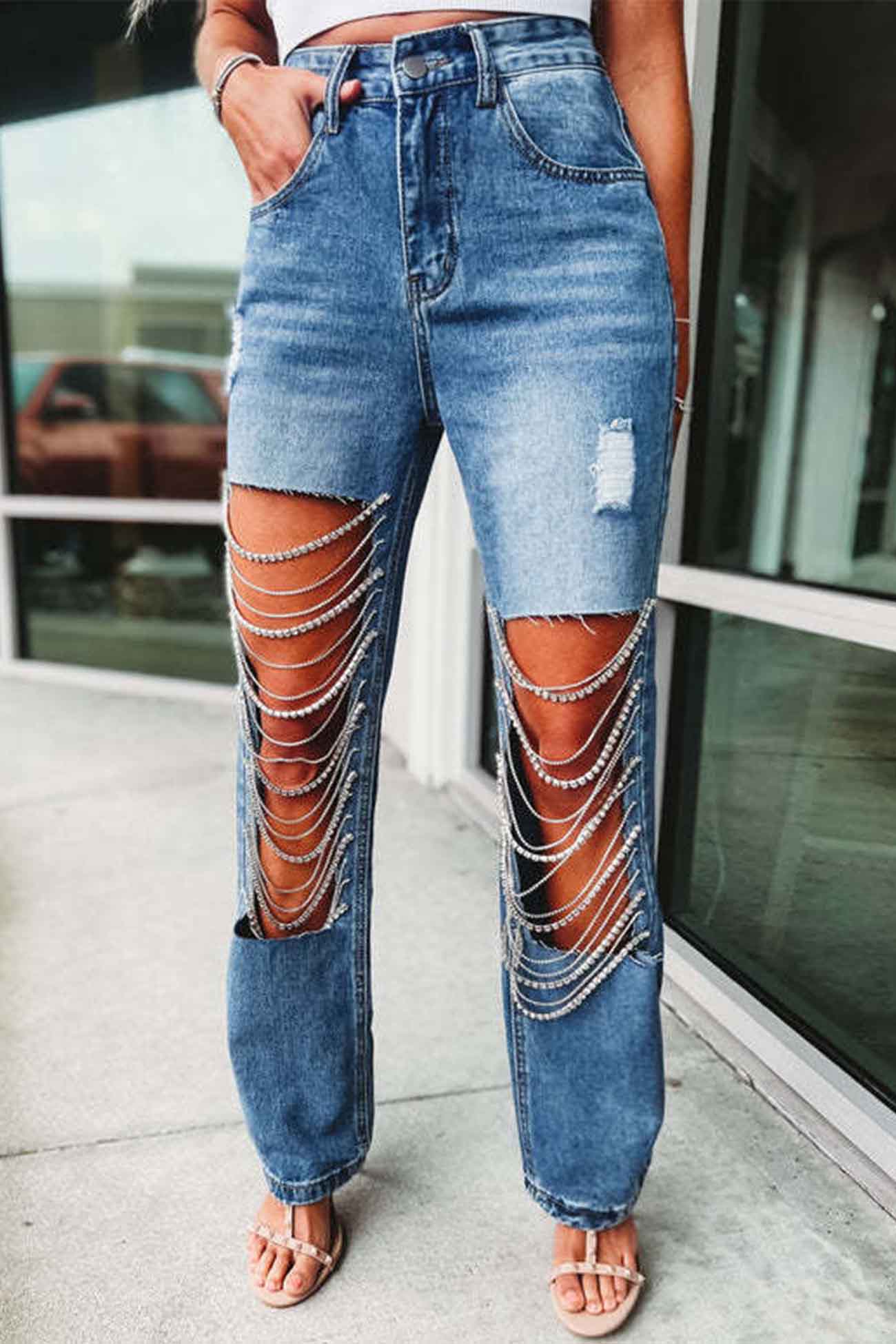 Chain Ripped Jeans