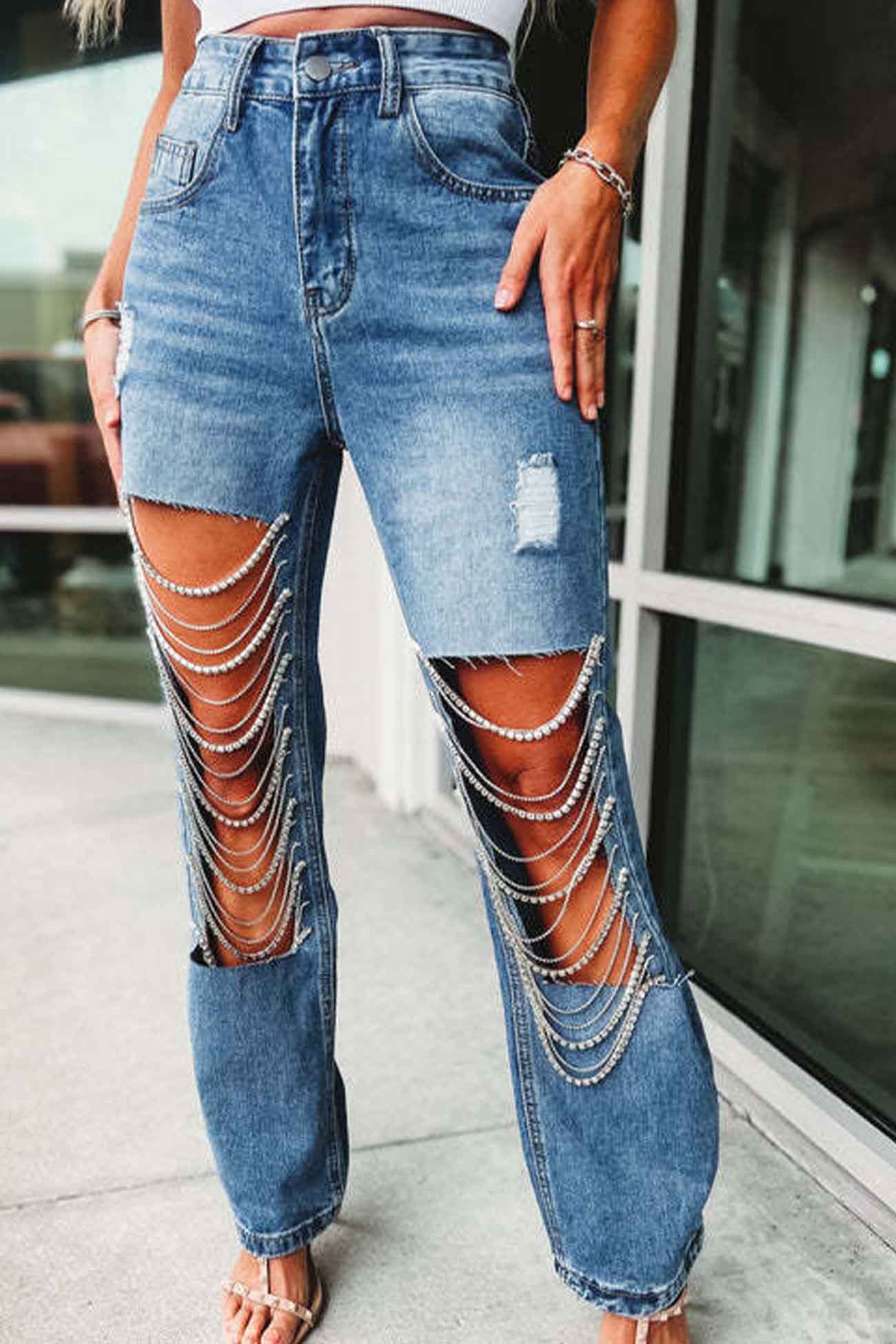 Chain Ripped Jeans