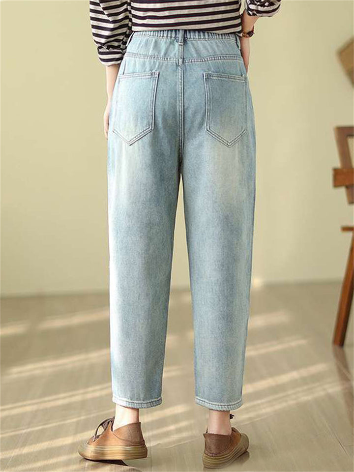 Light Blue Ripped Patchwork Female Trendy Harem Jeans