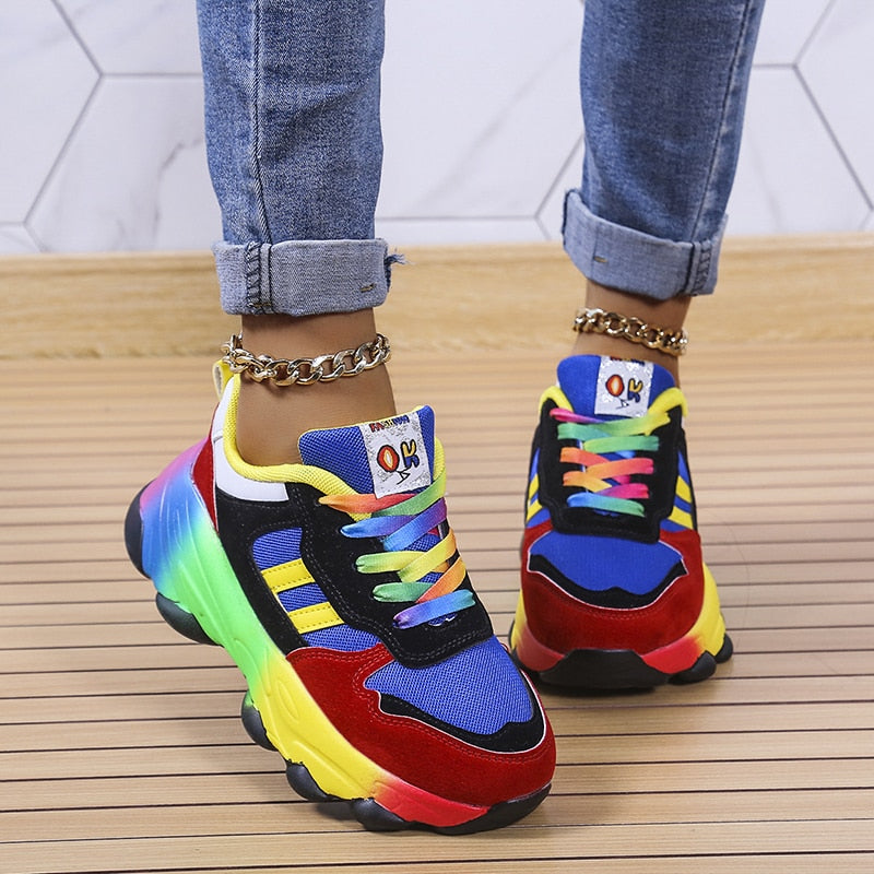 Ivyshape | Swiftstep Comfortable Rainbow Sneakers