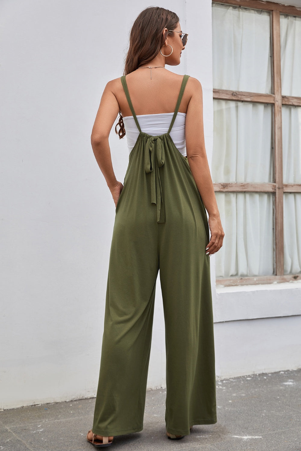 Ivyshape | Tied Spaghetti Strap Wide Leg Jumpsuit