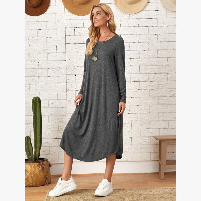 Ivyshape | Solid Color Casual Long Sleeve Dress