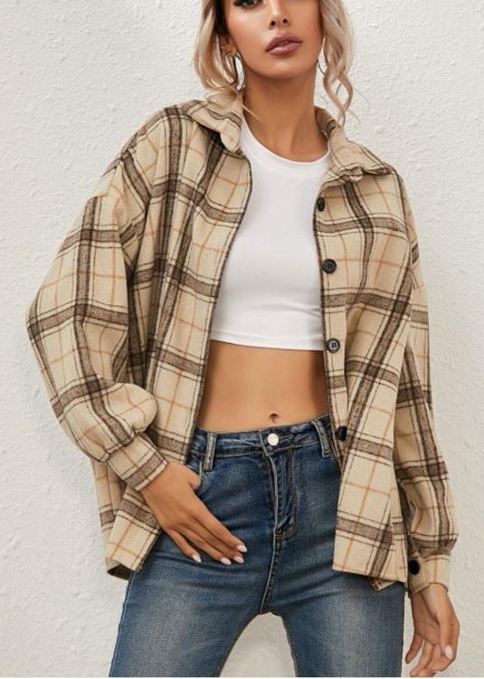 Ivyshape | Plaid Button-Up Jacket Casual Layering Essential