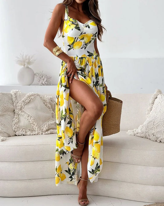 Ivyshape | Strap dress with lemon print