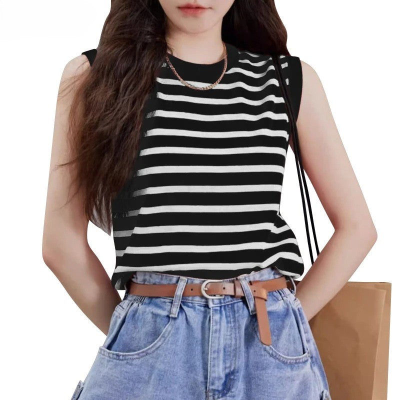 Vintage Striped Sleeveless Blouse for Women