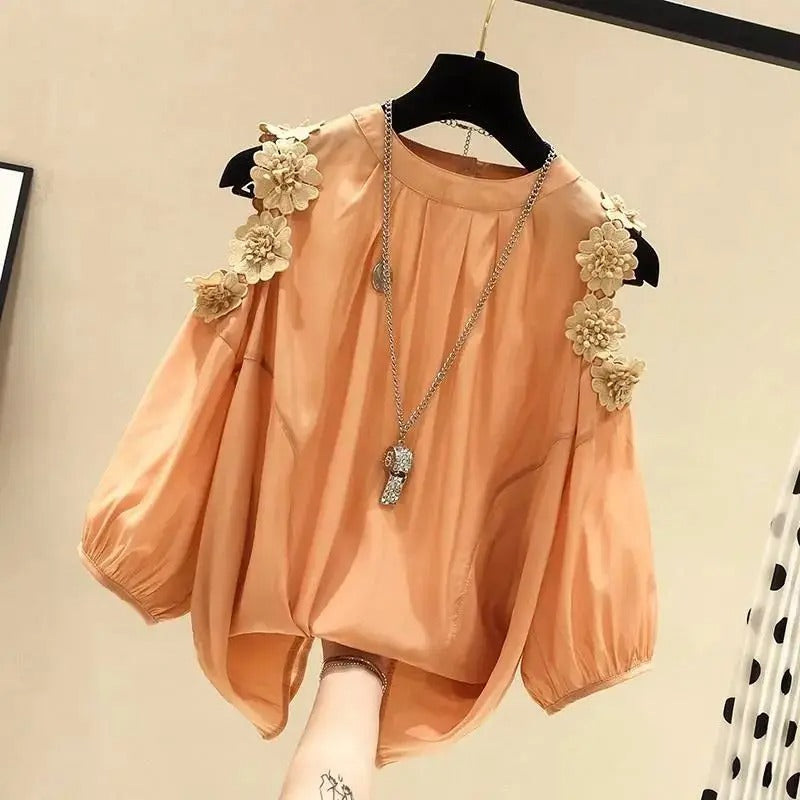 Trendy Orange Floral Raglan Sleeve Pullover for Women