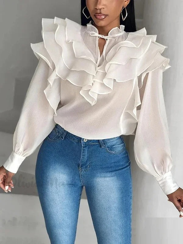 Delicate Floral White Blouse for Women