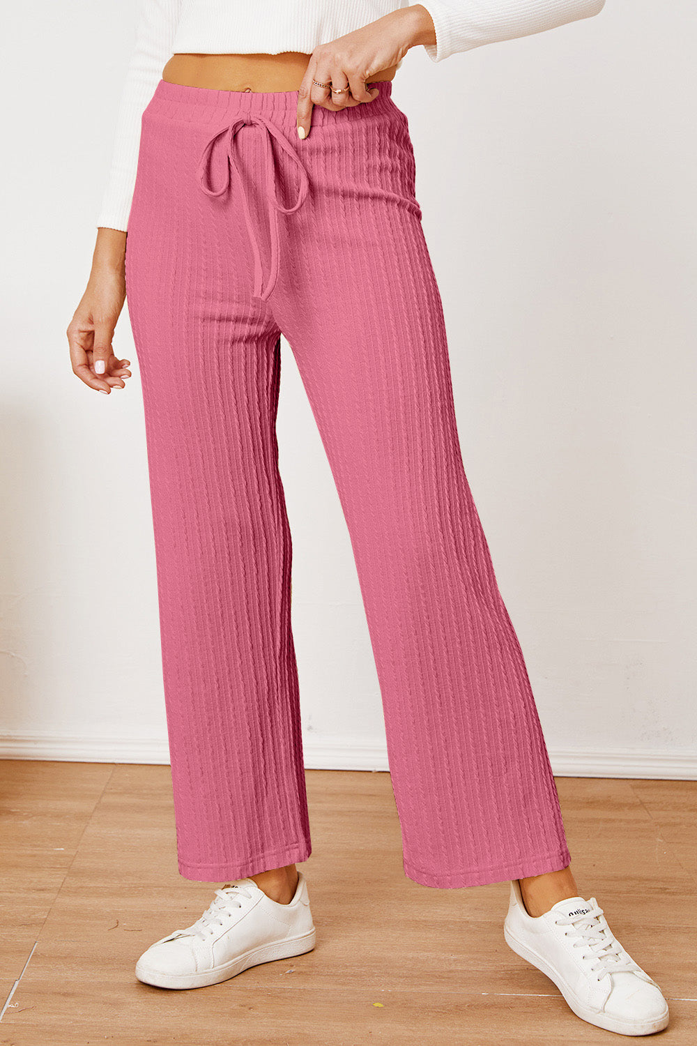 Ivyshape | Textured Elastic Waist Straight Pants