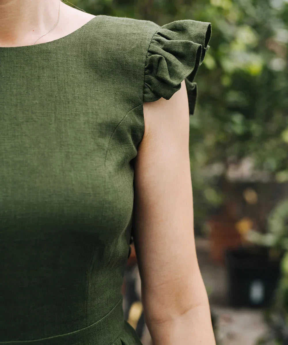 Ruffled Sleeves Linen Dress