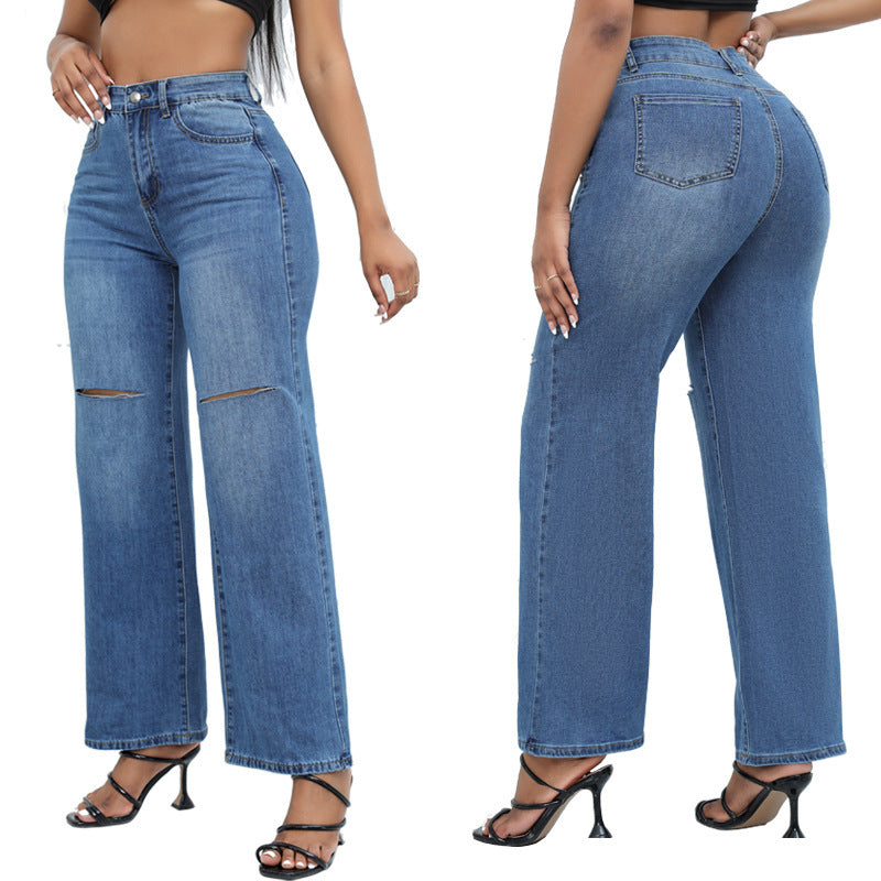 Ivyshape | Women'sRipped Wide-Leg Jeans