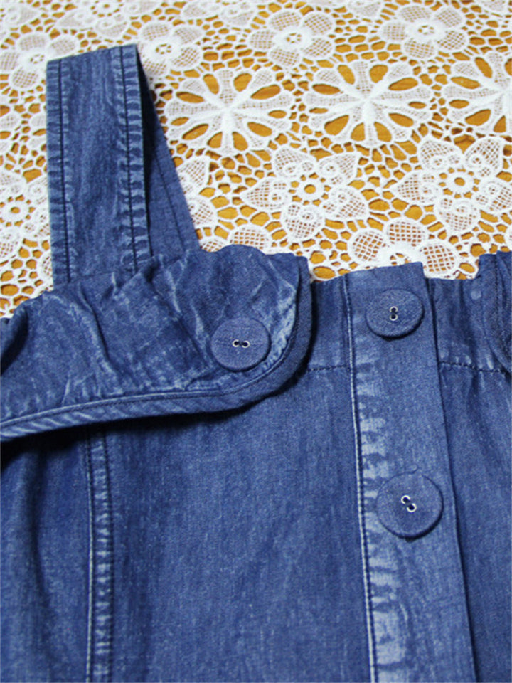 Stylish Blue Denim A-Line Dungaree Dress