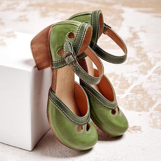 Ivyshape | Women's Wooden Heels Shoes Colorful