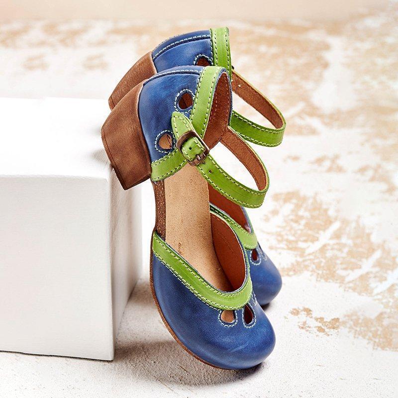 Ivyshape | Women's Wooden Heels Shoes Colorful