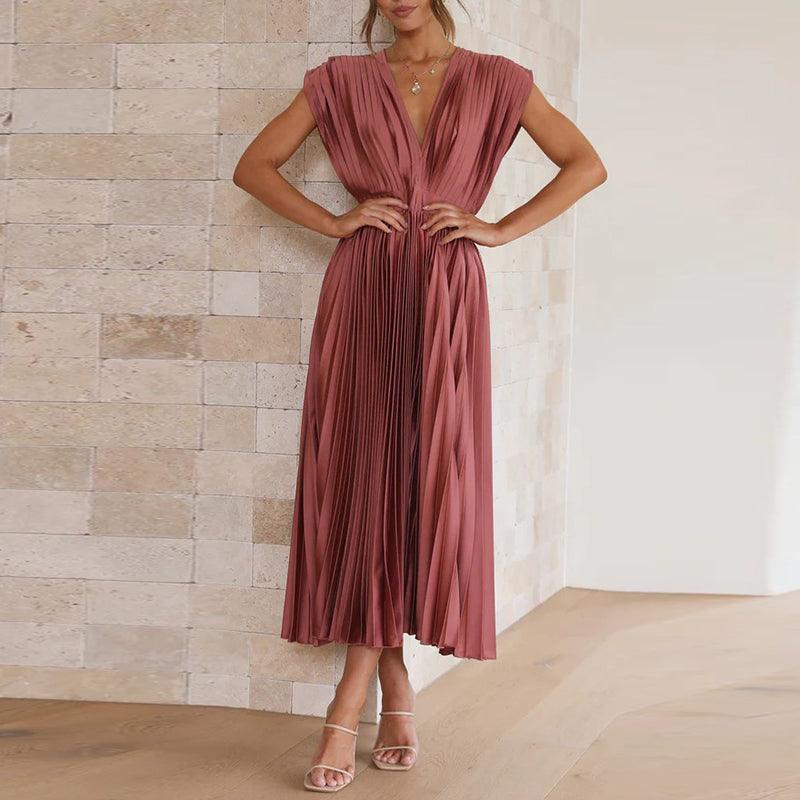 Ivyshape | Pleated V Neck Dress for Women