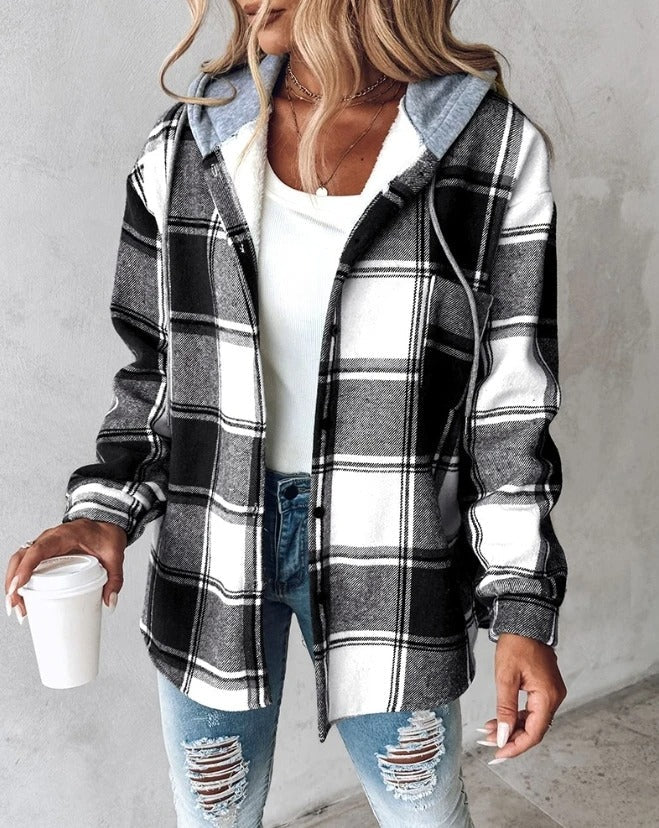 Ivyshape | Warm Plaid Jacket with Hood