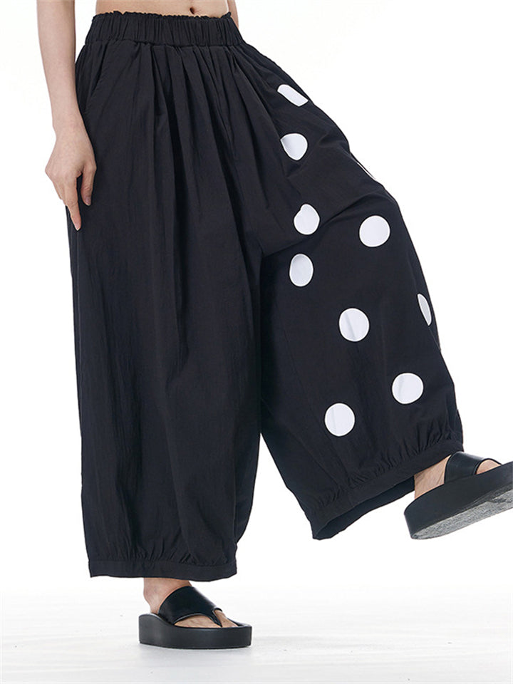 Large Size Polka Dot Print Wide Leg Pants for Women