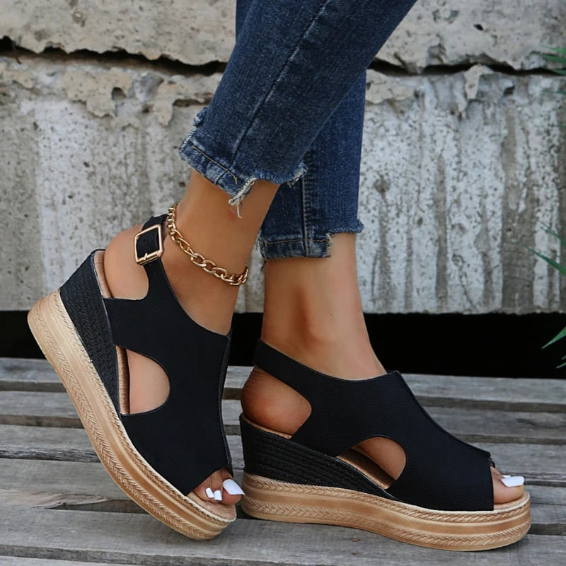 Ivyshape | Buckle Wedge Sandals