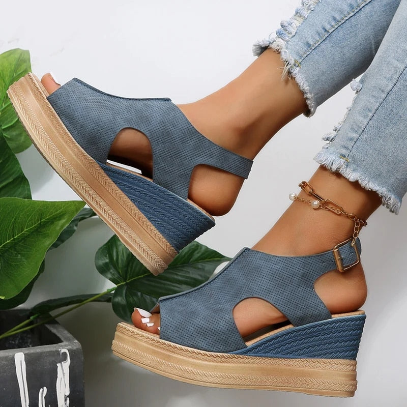 Ivyshape | Buckle Wedge Sandals