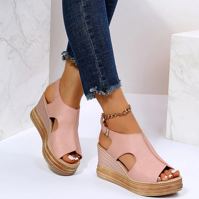 Ivyshape | Buckle Wedge Sandals
