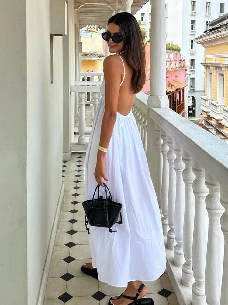 Ivyshape | Women's Chic Backless Maxi Dress White