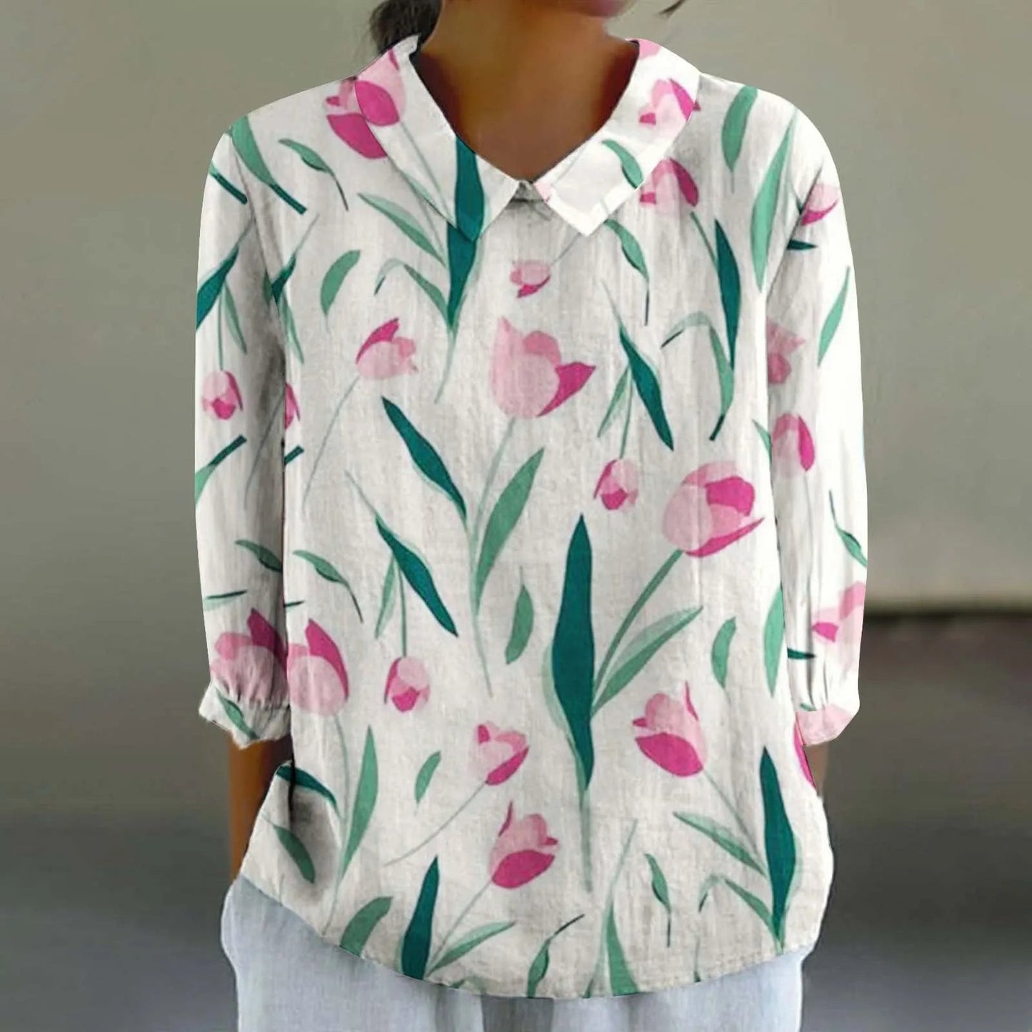 Retro Print Casual Blouse for Women (XL)