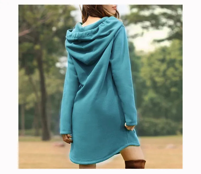 IvyShape | Comfortable Long Sweatshirt Dress with Hood