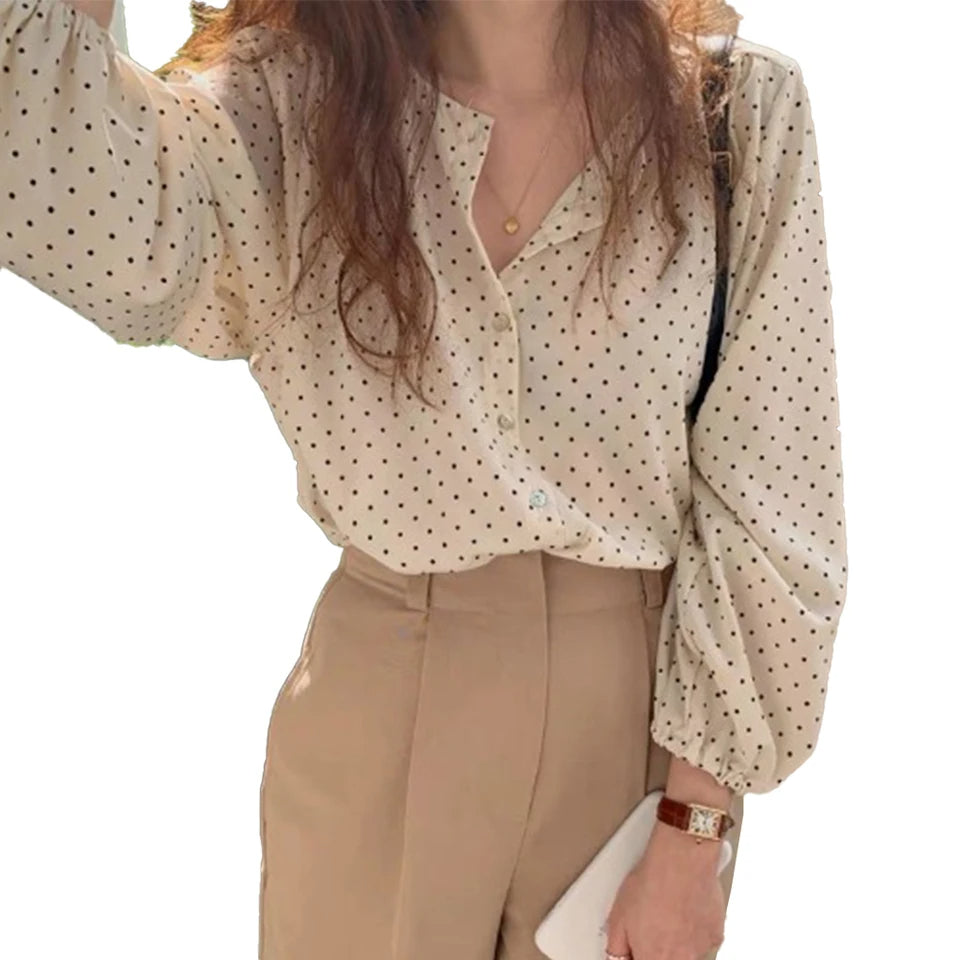 Chic Retro Polka Dot Blouse for Women