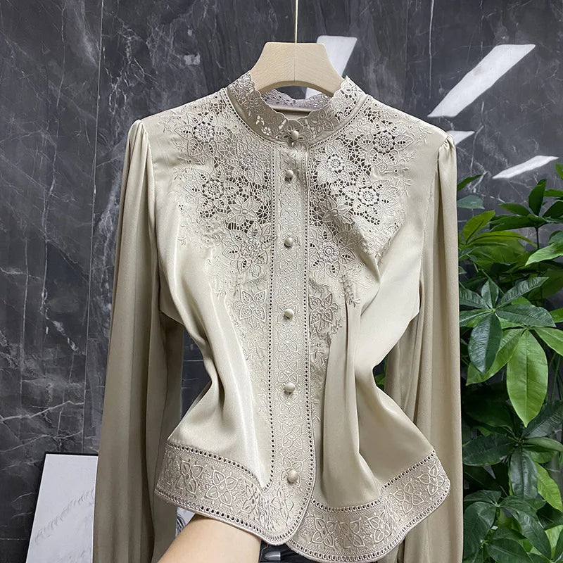 Fashionable Embroidered Long Sleeve Blouse for Women