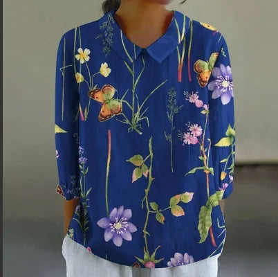 Retro Print Casual Blouse for Women (XL)