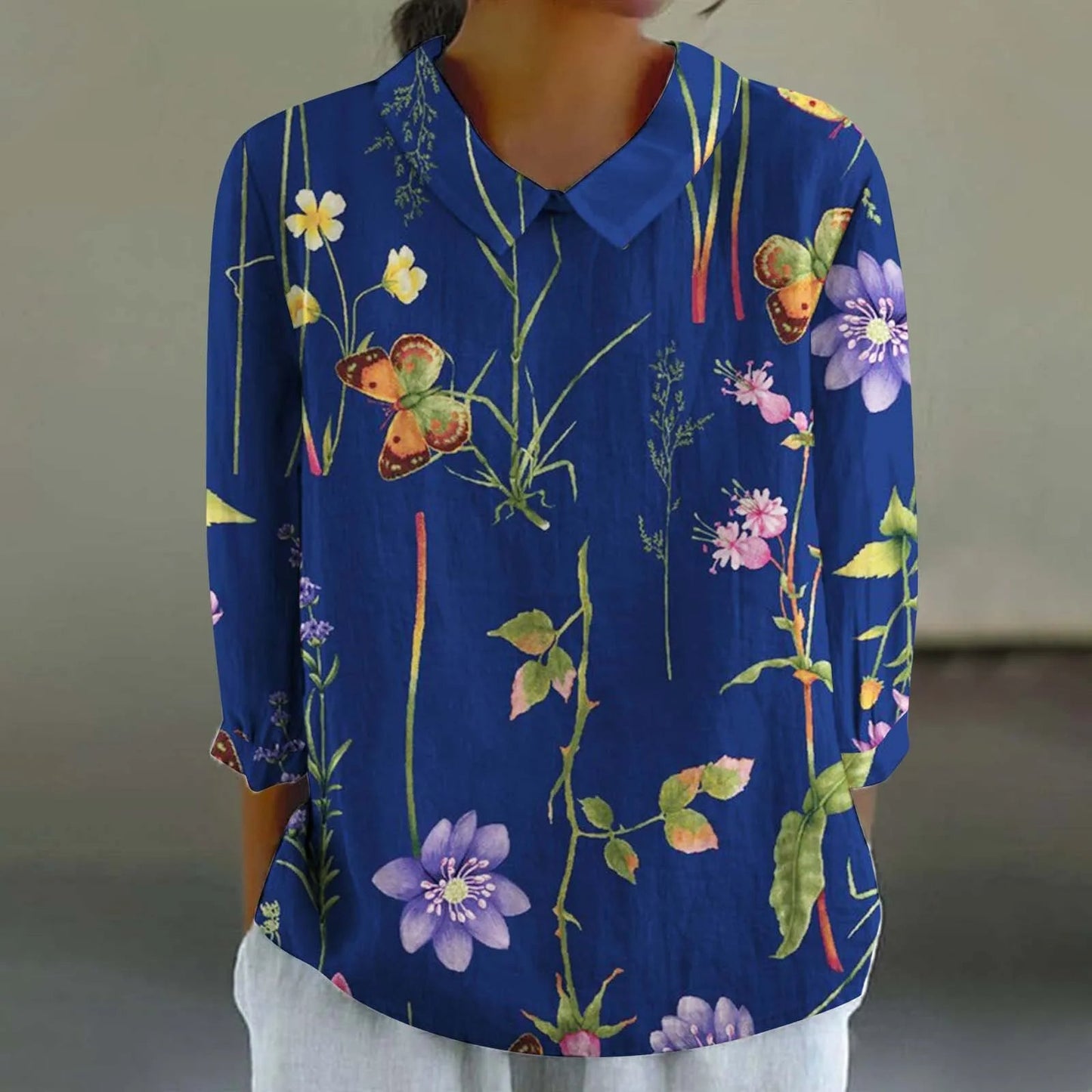 Retro Print Casual Blouse for Women (3XL)