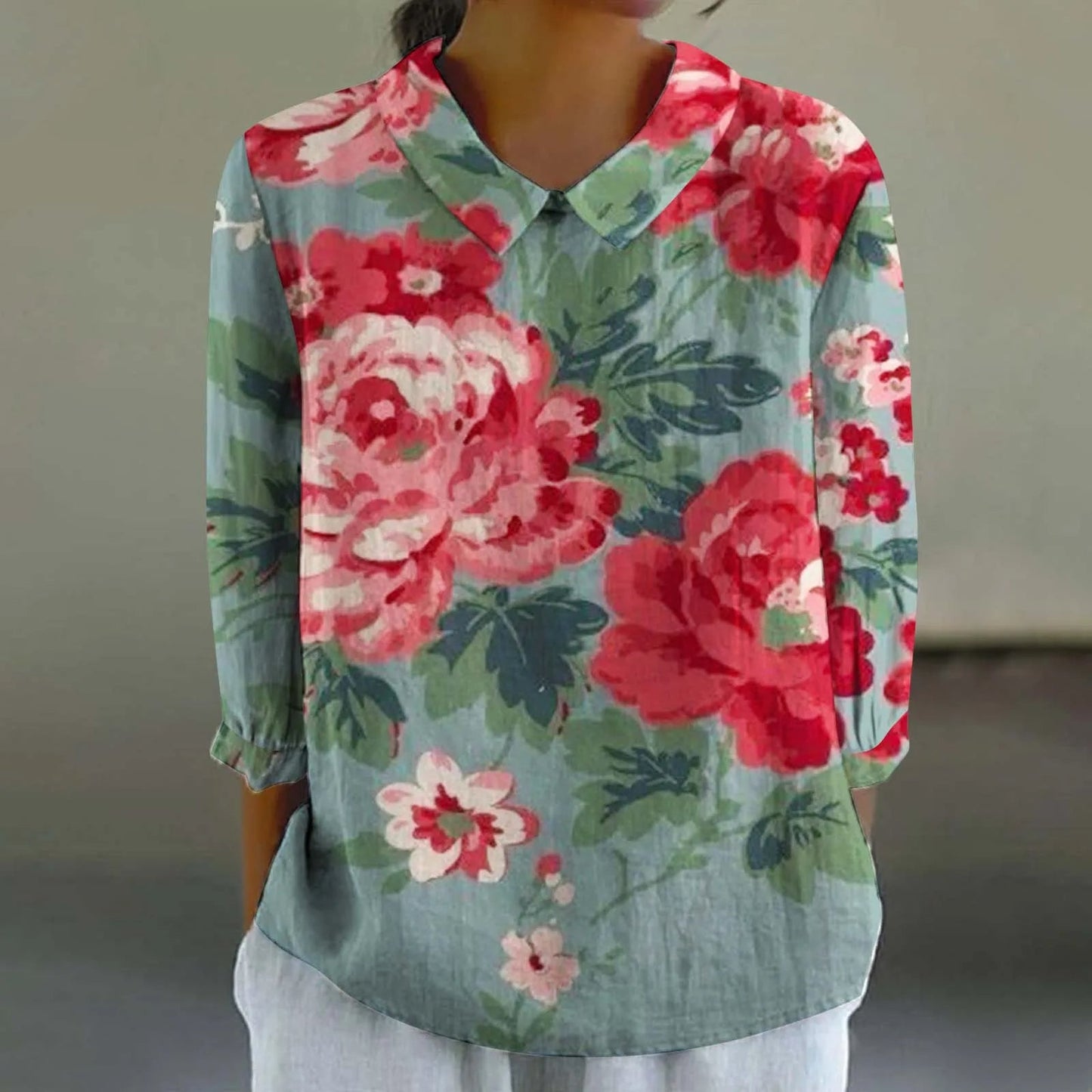 Retro Print Casual Blouse for Women (3XL)